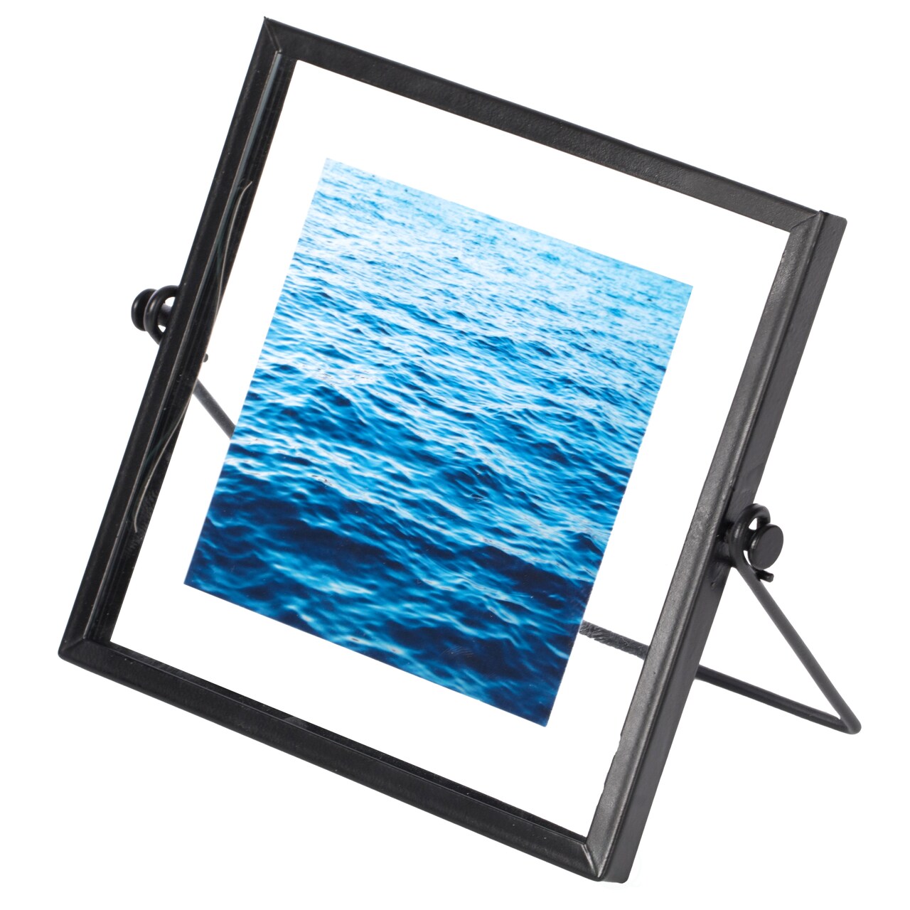 Modern Metal Floating Tabletop Photo Picture Frame with Glass Cover and Easel Stand